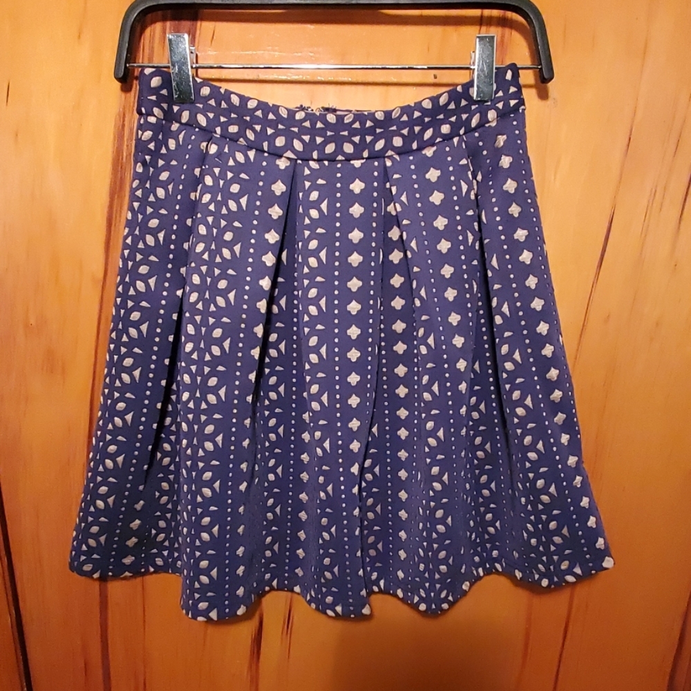Blue Rain Pleated Laser Cut Skirt